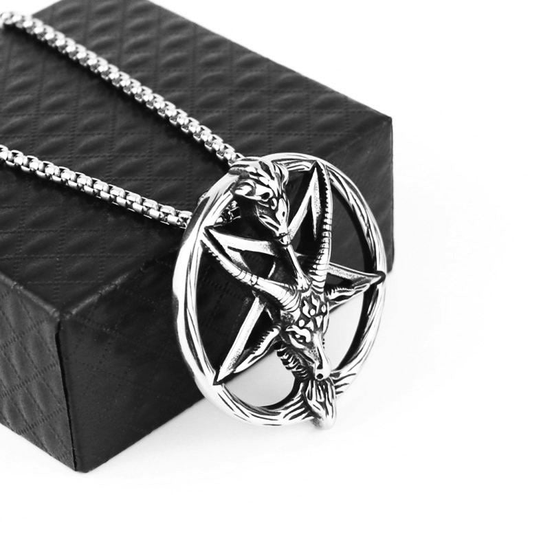 Inverted Pentagram Necklace Baphomet Necklace Goat Head