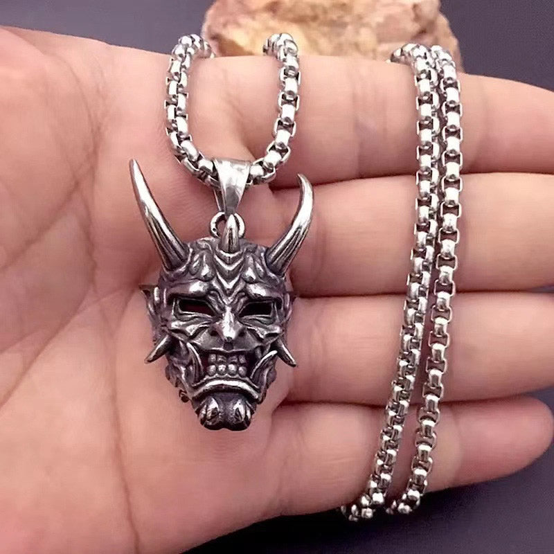 Japanese Oni Mask Pendant Necklace