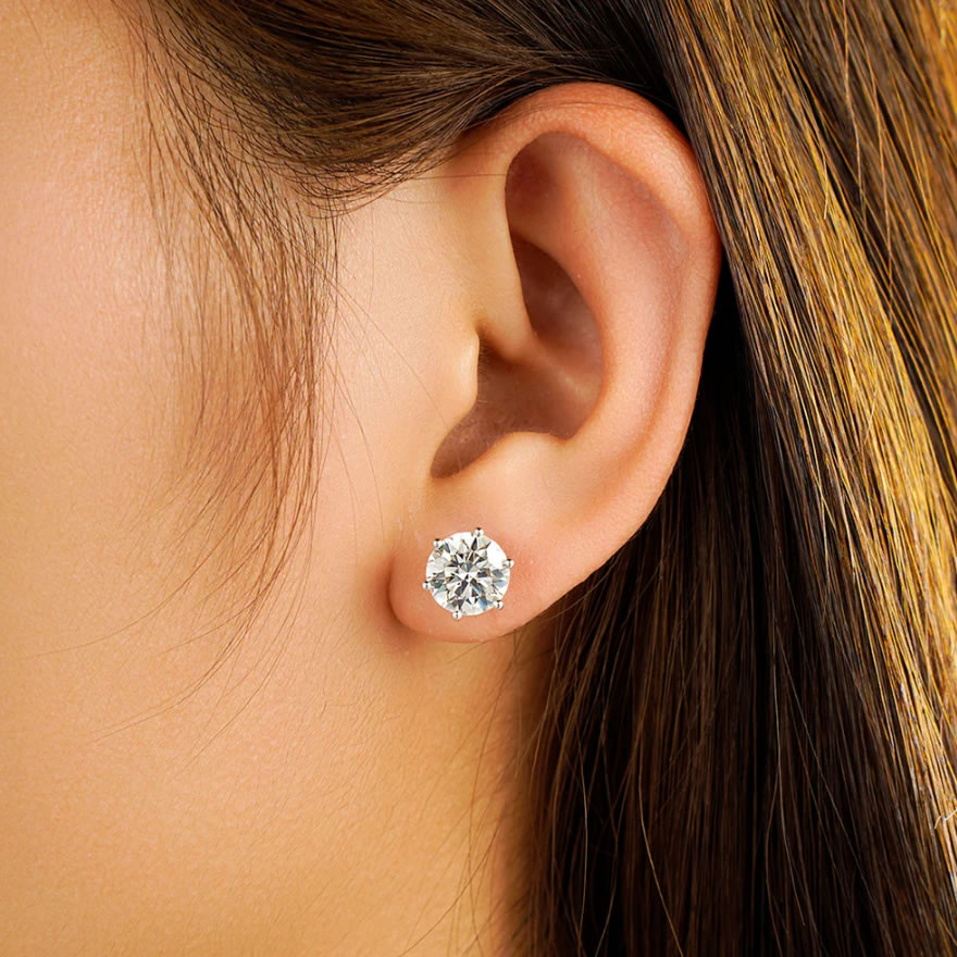 Womens Non Piercing Earrings For Girls White Silver Round